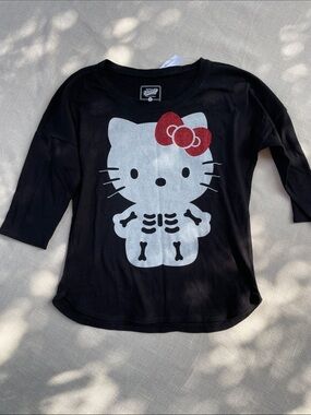 Hello Kitty Black 3/4 Long-Sleeve Top Skeleton Graphic Halloween